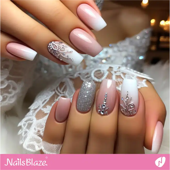 Baby Boomer Nails Filigree Design for Wedding | Classy Nails - NB4224
